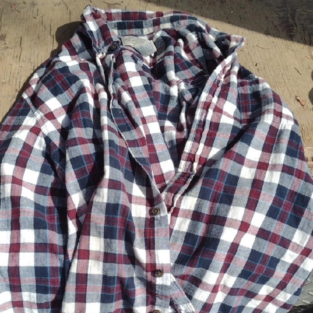 Men's Plaid Long Sleeve Shirt - Blue, Red, and White